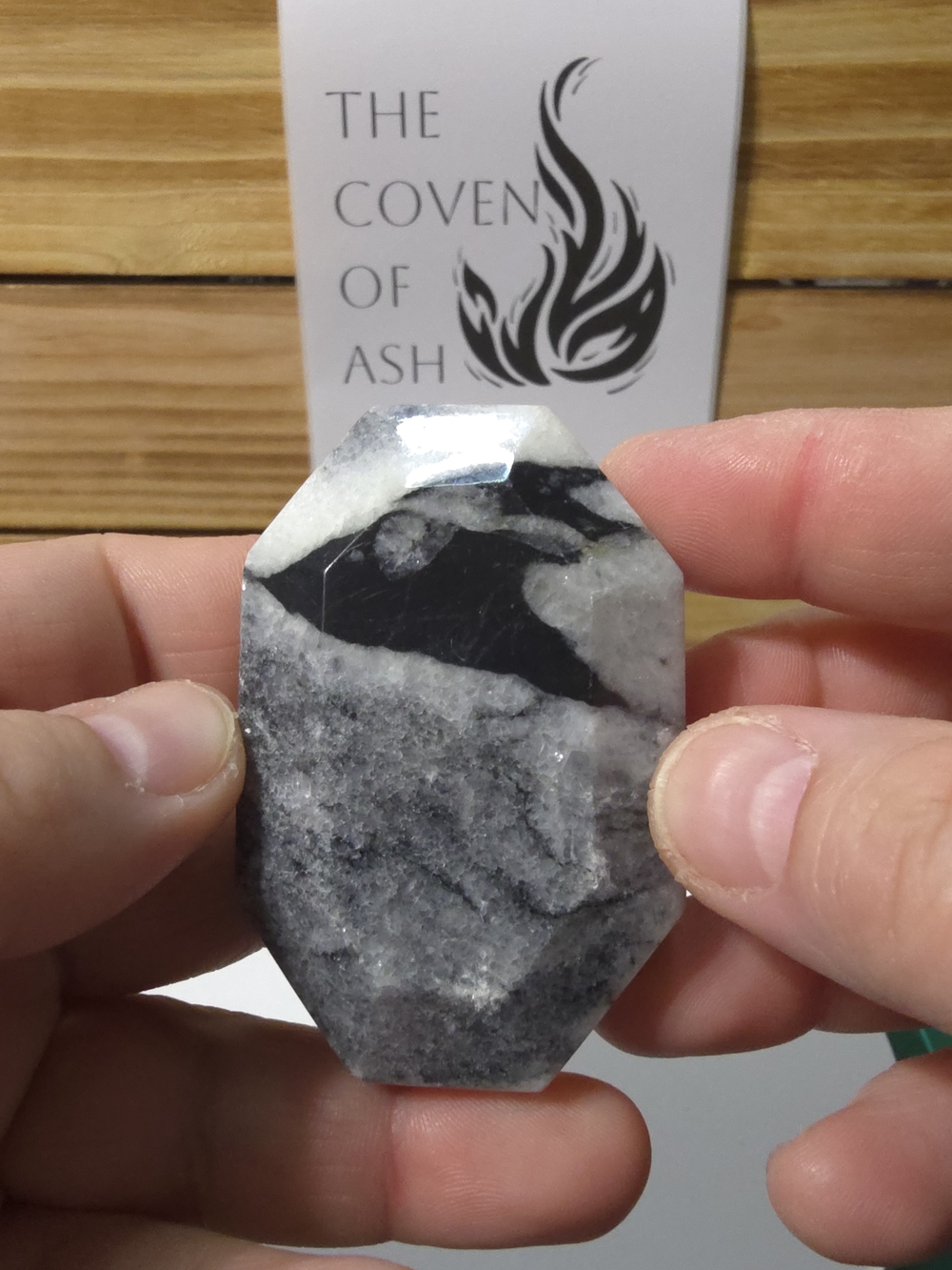 Black and White Shell Jasper Square-edged Palm Stone